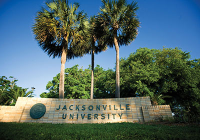 The JU sign at the entrance to campus.