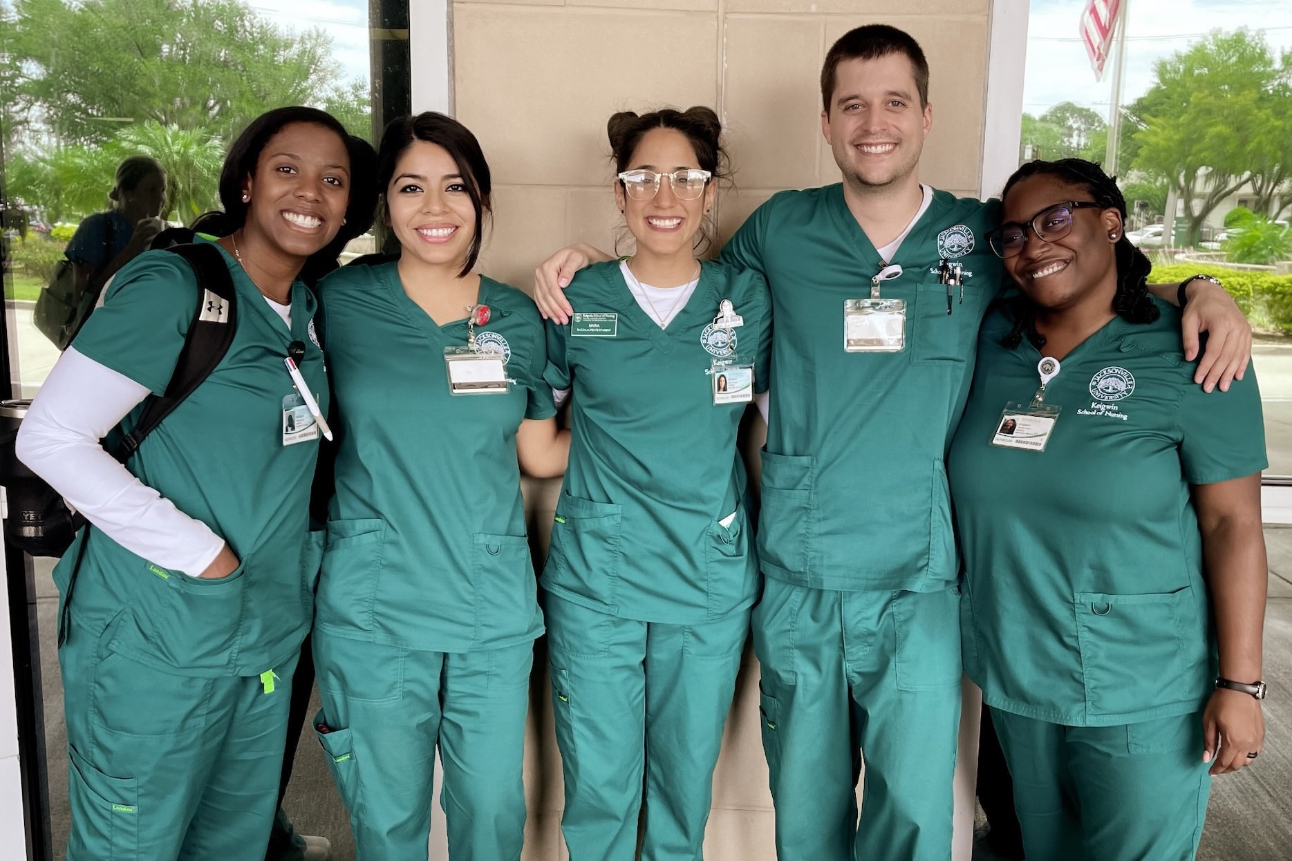 The dolphin statues behind Howard Administration Building.