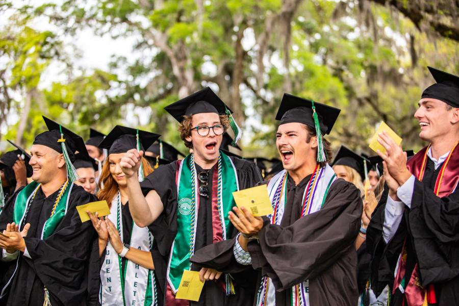 Students in graduation regalia at Jacksonville University