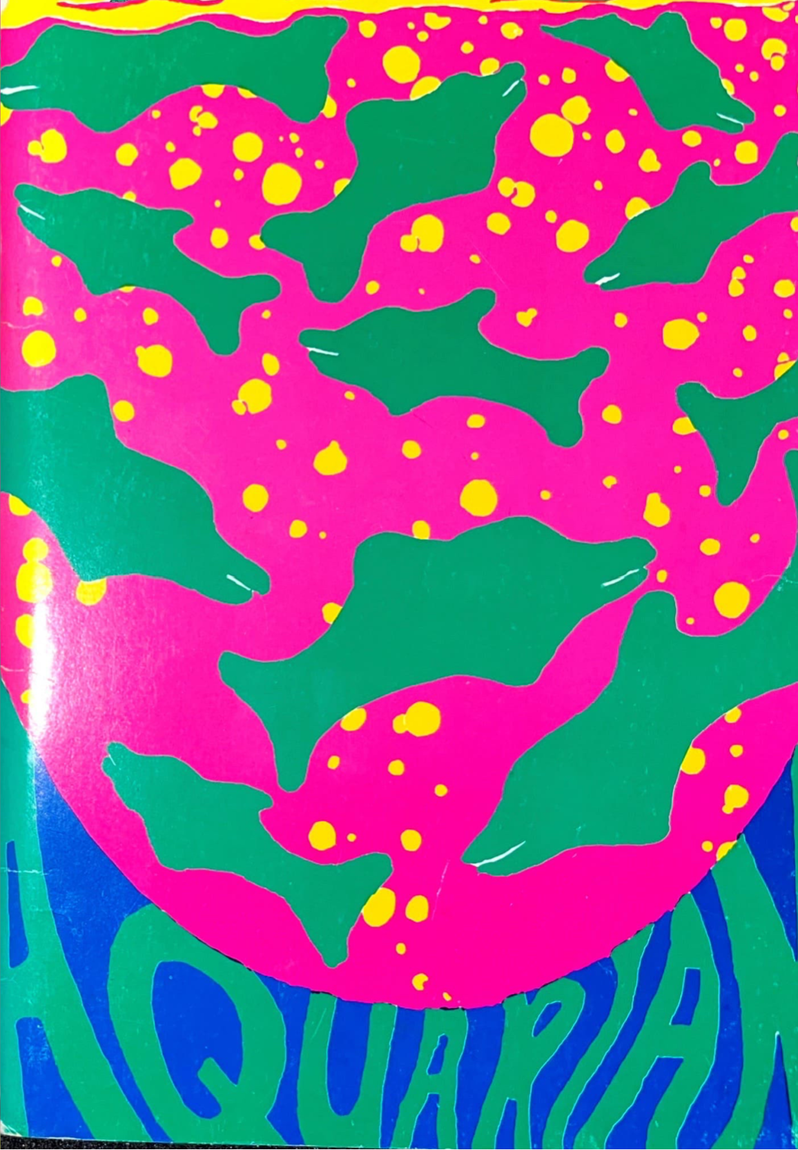 A bright pink, blue, and green abstract cover that looks like it is underwater, with the Aquarian 1989 cover