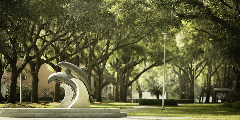 Dolphin statue on campus