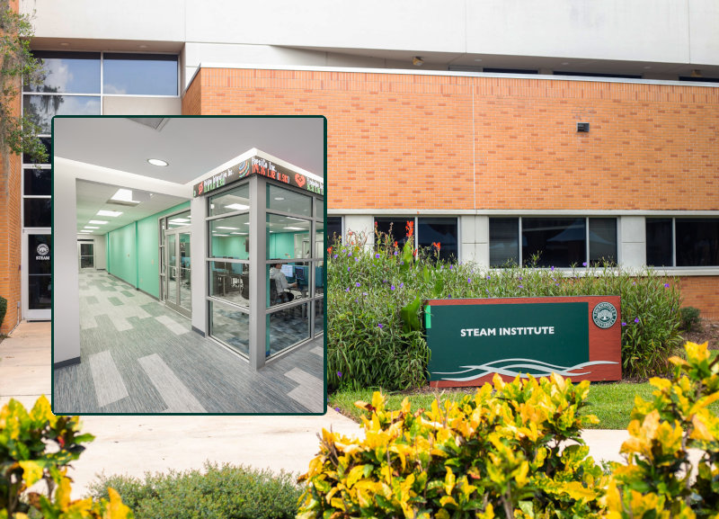 Jacksonville University STEAM Institute building facade. 