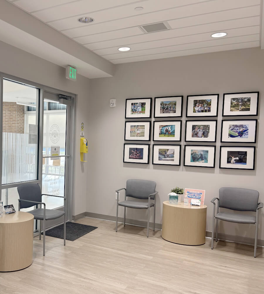 The Student Health Sciences building lobby entrance