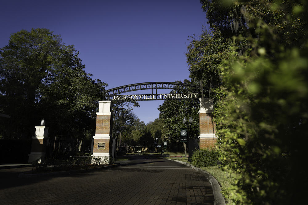 Jacksonville University main gate in the morning sunshine