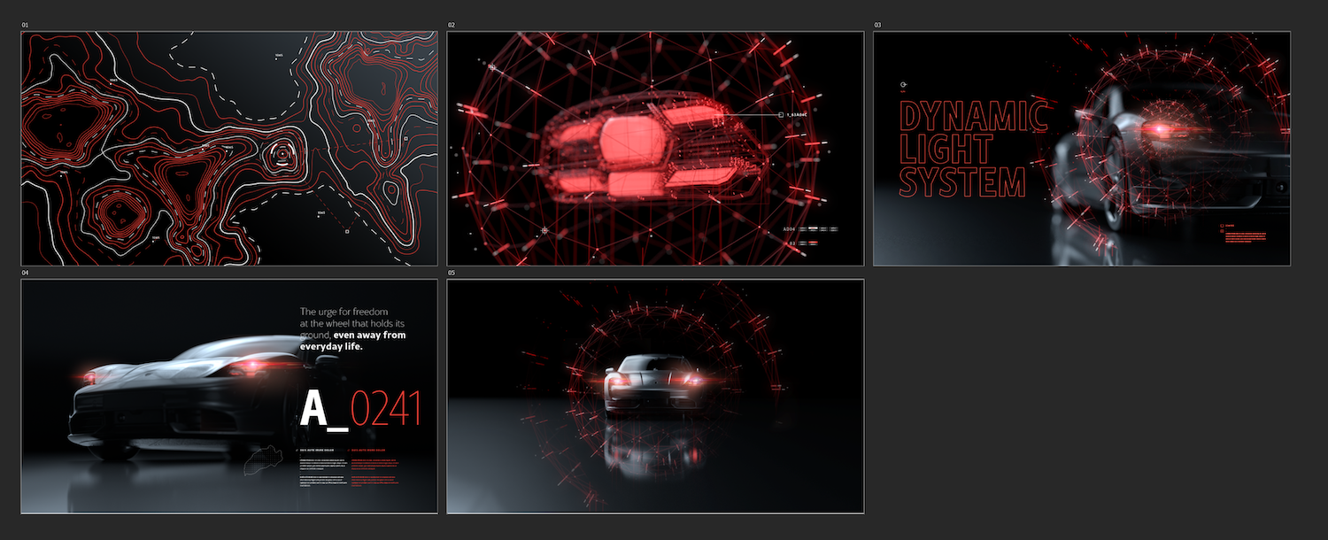 Examples of Edelen’s animation piece for Porsche.