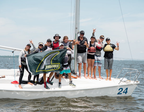 JU Sailing team on a regatta boat.